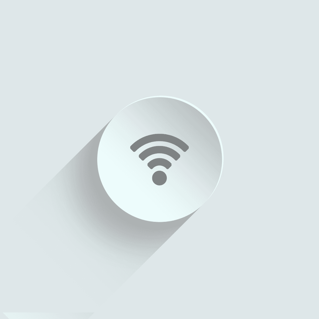 This a crisp white background with a white button in the centre that looks a little bit like a tablet. On the button is a wifi symbol in grey.