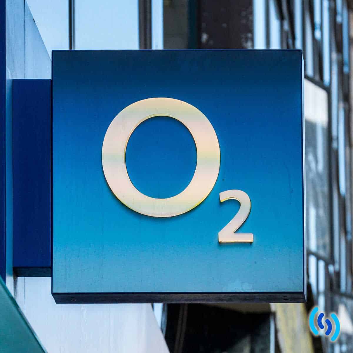 Image of a shop sign which is blue with the white O2 logo in the centre. In the bottom right is the Simpatico logo.