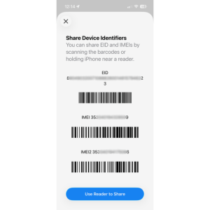 image of a screen containing IMEI numbers